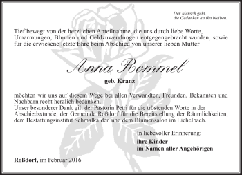 Traueranzeige von Anna Rommel von Südthüringer Presse