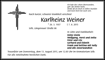 Traueranzeige von Karlheinz Weiner von Frankenpost