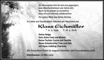 Traueranzeige von Eichmüller Klaus von Südthüringer Presse