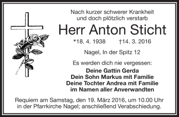 Traueranzeige von Anton Sticht von Frankenpost
