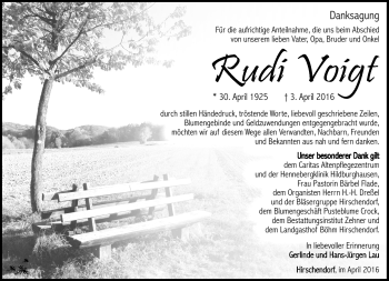 Traueranzeige von Rudi Voigt von Südthüringer Presse