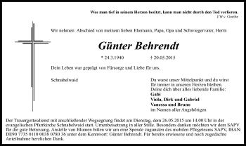 Traueranzeige von Günter Behrendt von Frankenpost