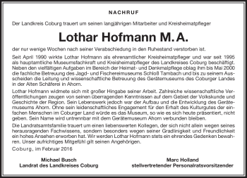 Traueranzeige von Lothar Hofmann von Neue Presse Coburg