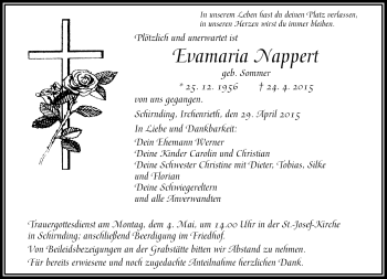 Traueranzeige von Evamaria Nappert von Frankenpost