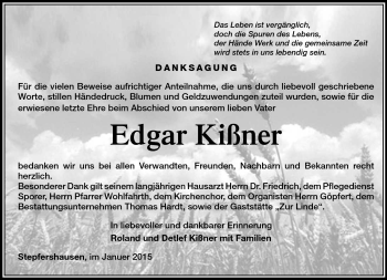 Traueranzeige von Edgar Kißner von Südthüringer Presse