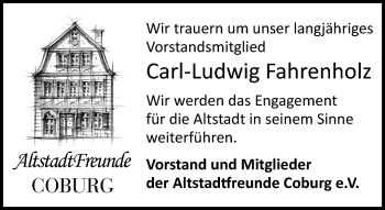 Traueranzeige von Carl-Ludwig Fahrenholz von Neue Presse Coburg