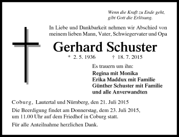 Traueranzeige von Gerhard Schuster von Neue Presse Coburg