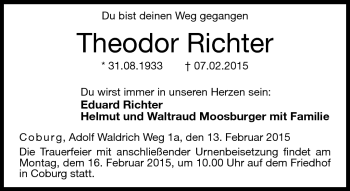 Traueranzeige von Theodor Richter von Neue Presse Coburg