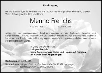 Traueranzeige von Menno Frerichs von Neue Presse Coburg
