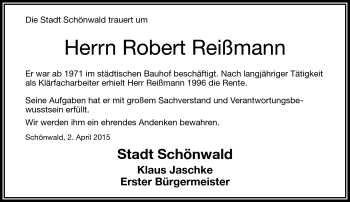 Traueranzeige von Robert Reßmann von Frankenpost