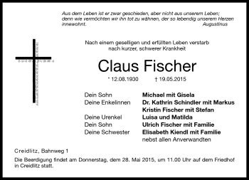 Traueranzeige von Claus Fischer von Neue Presse Coburg