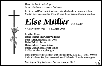 Traueranzeige von Else Müller von Südthüringer Presse