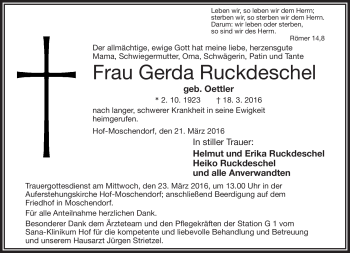 Traueranzeige von Gerda Ruckdeschel von Frankenpost