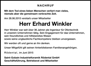 Traueranzeige von Erhard Winkler von Neue Presse Coburg