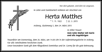 Traueranzeige von Herta Matthes von Frankenpost
