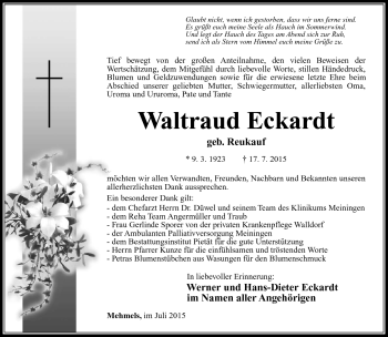 Traueranzeige von Waltraud Eckardt von Südthüringer Presse