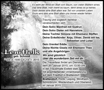 Traueranzeige von Leni Helk von Südthüringer Presse