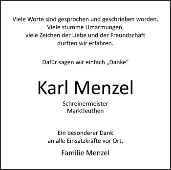 Traueranzeige von Karl Menzel von Frankenpost