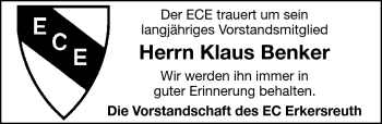Traueranzeige von Klaus Benker von Frankenpost