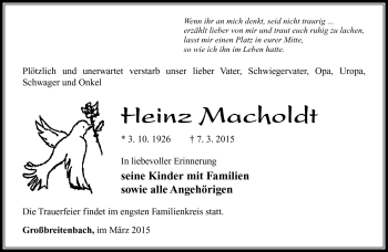 Traueranzeige von Heinz Macholdt von Südthüringer Presse