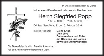 Traueranzeige von Siegfried Popp von Frankenpost