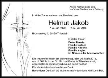 Traueranzeige von Helmut Jakob von Frankenpost