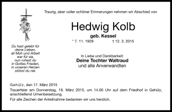 Traueranzeige von Hedwig Kolb von Neue Presse Coburg