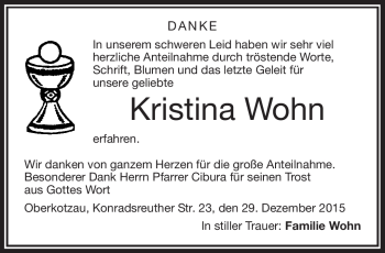 Traueranzeige von Kristina Wohn von Frankenpost