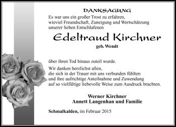 Traueranzeige von Edeltraud Kirchner von Südthüringer Presse