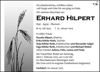 Traueranzeige von Erhard Hilpert von Südthüringer Presse