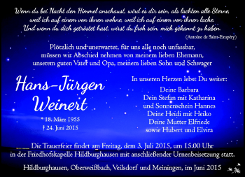 Traueranzeige von Hans-Jürgen Weinert von Südthüringer Presse