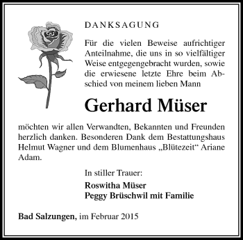 Traueranzeige von Gerhard Müser von Südthüringer Presse