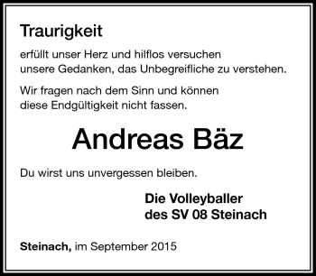 Traueranzeige von Andreas Bäz von Südthüringer Presse