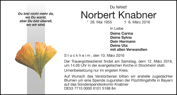 Traueranzeige von Norbert Knabner von Neue Presse Coburg