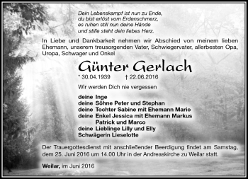 Traueranzeige von Günter Gerlach von Südthüringer Presse