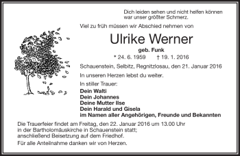 Traueranzeige von Ulrike Werner von Frankenpost