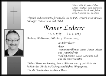 Traueranzeige von Reiner Lederer von Frankenpost