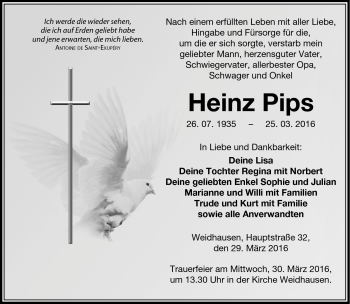 Traueranzeige von Heinz Pips von Neue Presse Coburg