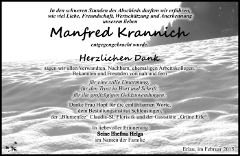 Traueranzeige von Manfred Krannich von Südthüringer Presse