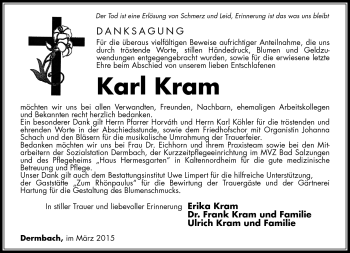 Traueranzeige von Karl Kram von Südthüringer Presse
