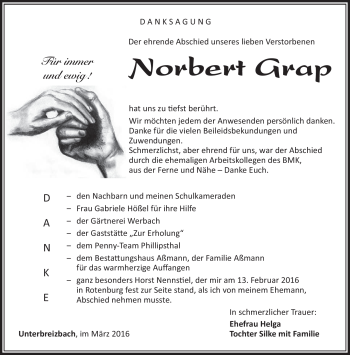 Traueranzeige von Norbert Grap von Südthüringer Presse