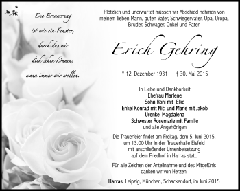 Traueranzeige von Erich Gering von Südthüringer Presse