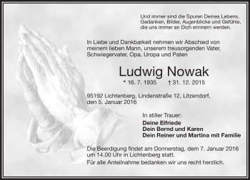 Traueranzeige von Ludwig Nowak von Frankenpost
