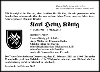 Traueranzeige von Karl Heinz König von Südthüringer Presse