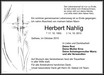 Traueranzeige von Herbert Nahlig von Frankenpost