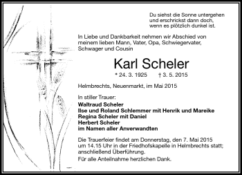 Traueranzeige von Karl Scheler von Frankenpost