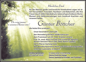 Traueranzeige von Günter Böttcher von Südthüringer Presse