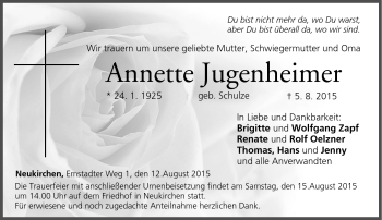 Traueranzeige von Annette Jugenheimer von Neue Presse Coburg