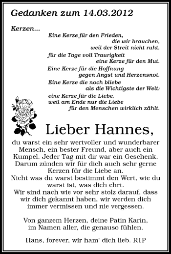 Traueranzeige von Hannes  von Frankenpost