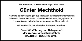 Traueranzeige von Günter Mechtold von Neue Presse Coburg